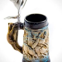 RARE-T Vintage Western Germany 'Hunting Scene' Metal Lid Beer Stein Barware & Signs 9 RARE-T Vintage Western Germany 'Hunting Scene' Metal Lid Beer Stein Barware & Signs