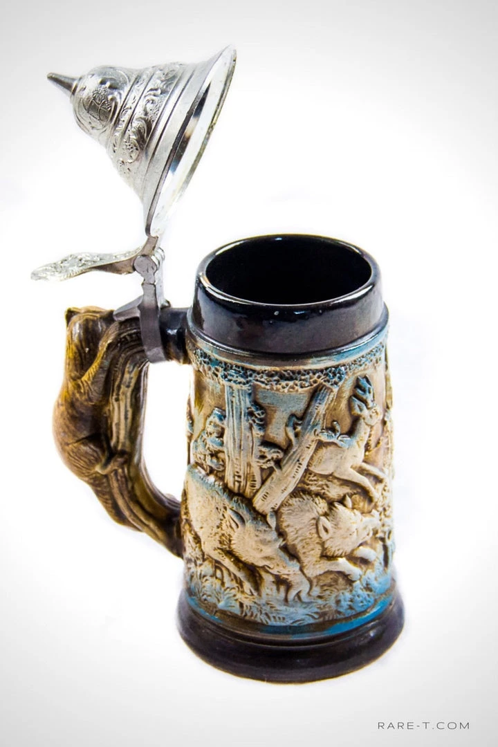 RARE-T Vintage Western Germany 'Hunting Scene' Metal Lid Beer Stein Barware & Signs 5 RARE-T Vintage Western Germany 'Hunting Scene' Metal Lid Beer Stein Barware & Signs