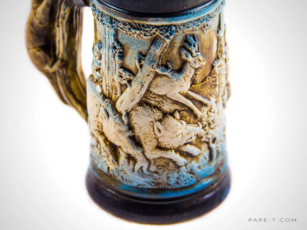 RARE-T Vintage Western Germany 'Hunting Scene' Metal Lid Beer Stein Barware & Signs 4 RARE-T Vintage Western Germany 'Hunting Scene' Metal Lid Beer Stein Barware & Signs