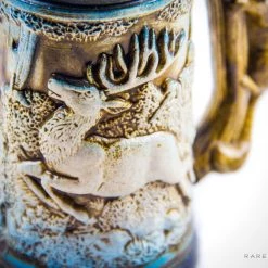 RARE-T Vintage Western Germany 'Hunting Scene' Metal Lid Beer Stein Barware & Signs