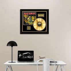 RARE-T Iron Maiden Piece Of Mind Gold LP Limited Signature Edition Studio Licensed Custom Frame Limited Edition Frames