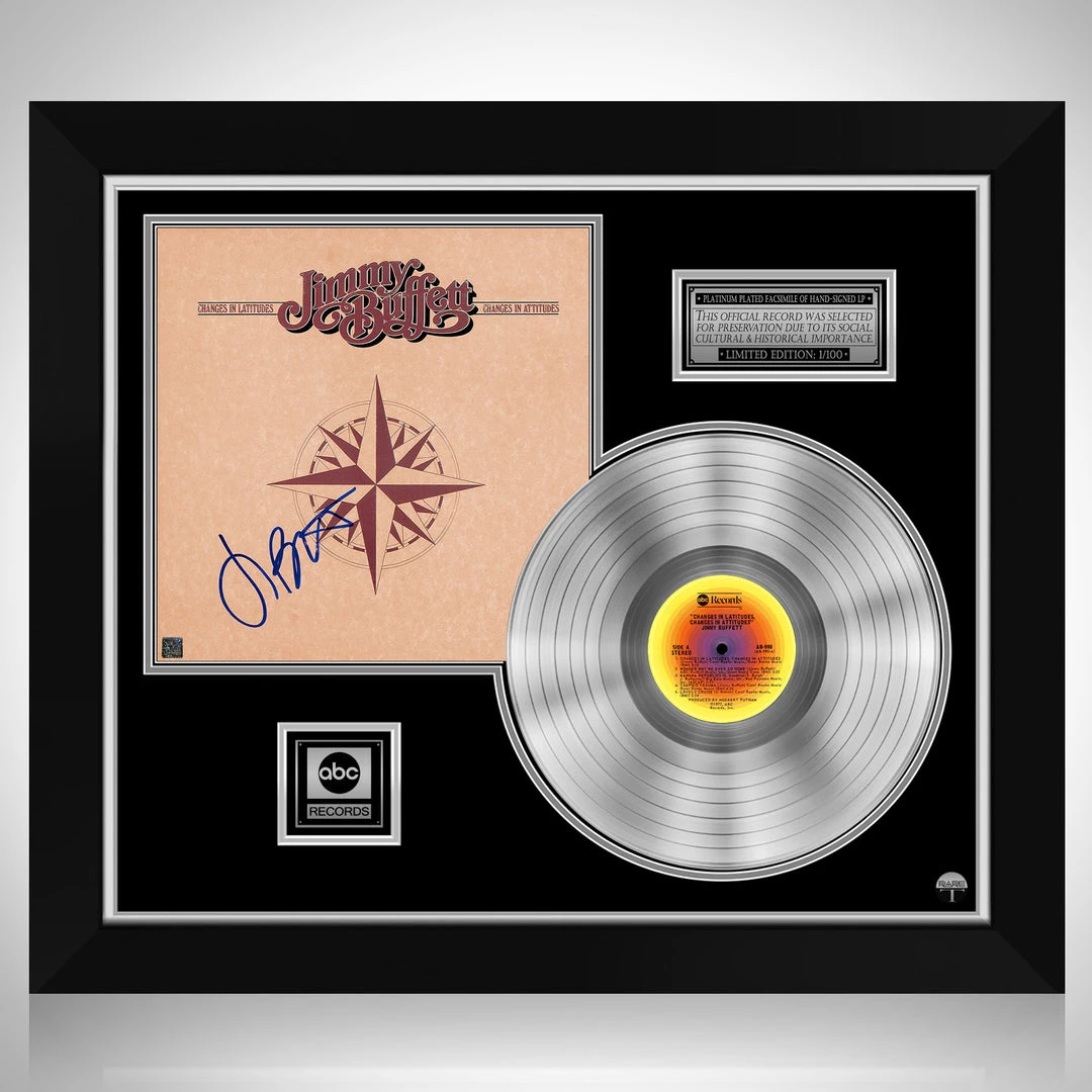 RARE-T Jimmy Buffett - Changes In Latitudes, Changes In Attitude Platinum LP Limited Signature Edition Studio Licensed Custom Frame Limited Edition Frames 1 RARE-T Jimmy Buffett - Changes In Latitudes, Changes In Attitude Platinum LP Limited Signature Edition Studio Licensed Custom Frame Limited Edition Frames