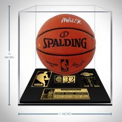 PPC Magic Johnson - Los Angeles Lakers - Beckett Witnessed Certified Hand-Signed Basketball By Earvin 'Magic' Johnson Custom Museum Display