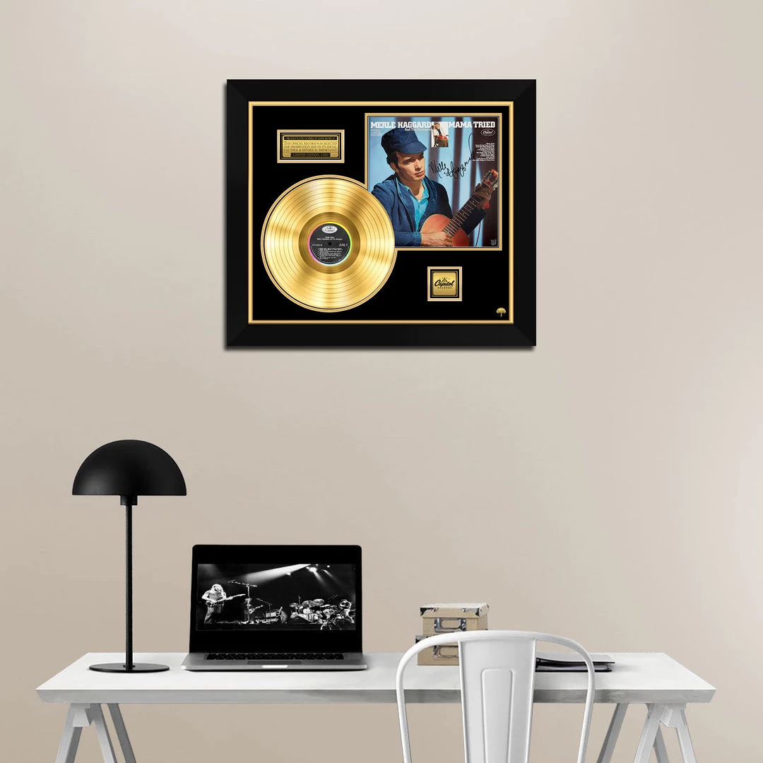 RARE-T Merle Haggard - Mama Tried Gold LP Limited Signature Edition Studio Licensed Custom Frame Limited Edition Frames 2 RARE-T Merle Haggard - Mama Tried Gold LP Limited Signature Edition Studio Licensed Custom Frame Limited Edition Frames