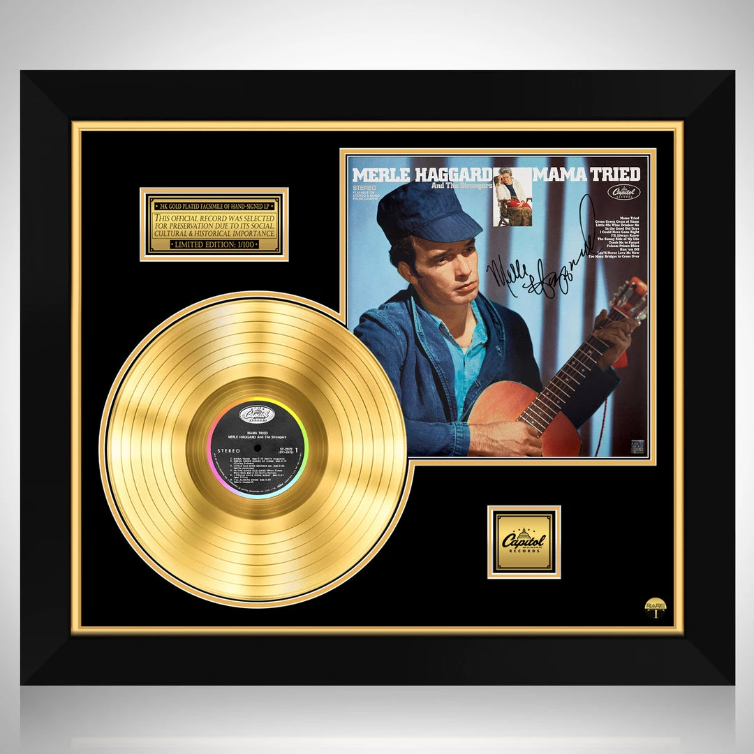 RARE-T Merle Haggard - Mama Tried Gold LP Limited Signature Edition Studio Licensed Custom Frame Limited Edition Frames 1 RARE-T Merle Haggard - Mama Tried Gold LP Limited Signature Edition Studio Licensed Custom Frame Limited Edition Frames
