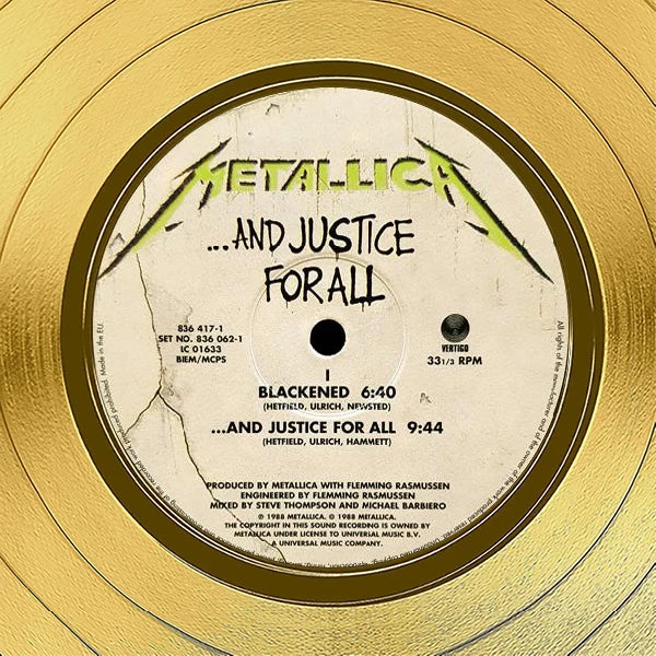 RARE-T Metallica Justice For All Gold LP Limited Signature Edition Studio Licensed Custom Frame Limited Edition Frames 3 RARE-T Metallica Justice For All Gold LP Limited Signature Edition Studio Licensed Custom Frame Limited Edition Frames