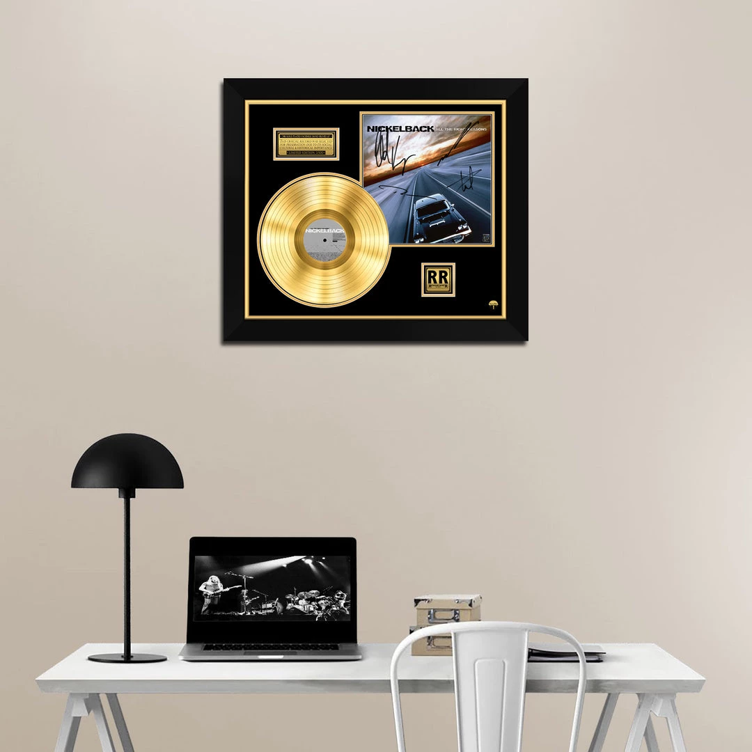 RARE-T Nickelback All The Right Reason Gold LP Limited Signature Edition Studio Licensed Custom Frame Limited Edition Frames 6 RARE-T Nickelback All The Right Reason Gold LP Limited Signature Edition Studio Licensed Custom Frame Limited Edition Frames
