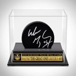 PPC Signed Memorabilia Wayne Gretzky - Edmonton Oilers - JSA Certified Hand-Signed Hockey Puck By Wayne Gretzky Custom Museum Display