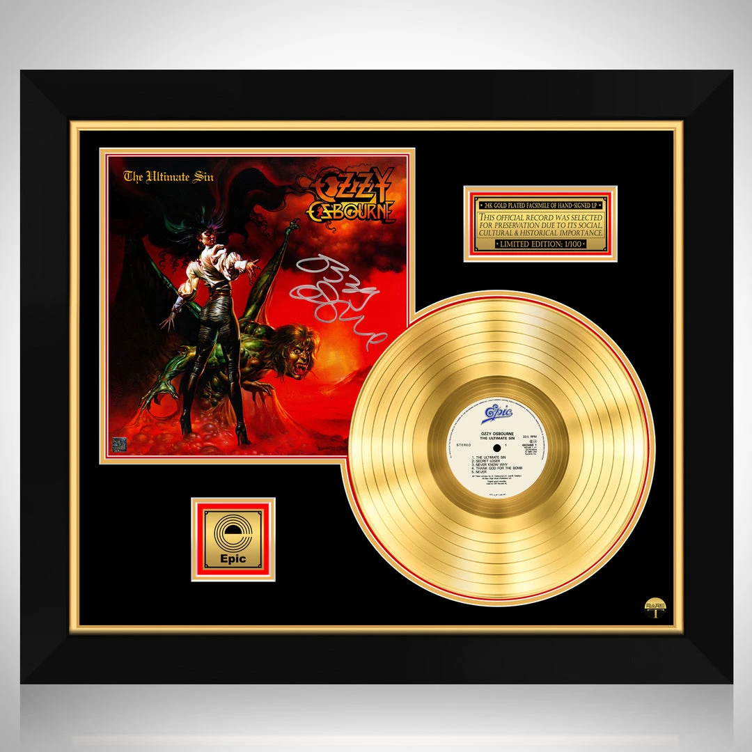 RARE-T Limited Edition Frames Ozzy Osbourne Ultimate Sin Gold LP Limited Signature Edition Studio Licensed Custom Frame 1 RARE-T Limited Edition Frames Ozzy Osbourne Ultimate Sin Gold LP Limited Signature Edition Studio Licensed Custom Frame