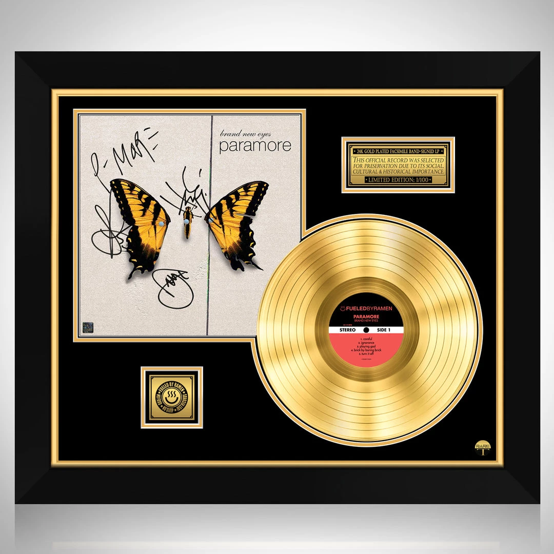 RARE-T Paramore Brand New Eyes Gold LP Limited Signature Edition Studio Licensed Custom Frame 1 RARE-T Paramore Brand New Eyes Gold LP Limited Signature Edition Studio Licensed Custom Frame