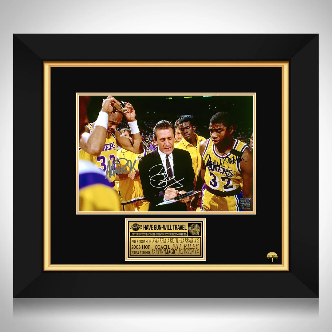RARE-T Los Angeles Lakers - Kareem Abdul-Jabbar, Pat Riley & Magic Johnson Photo Limited Signature Edition Studio Licensed Custom Frame 1 RARE-T Los Angeles Lakers - Kareem Abdul-Jabbar, Pat Riley & Magic Johnson Photo Limited Signature Edition Studio Licensed Custom Frame