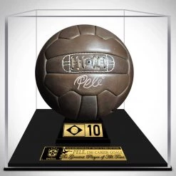 APW Pelé- 'Brasil' Hand-Signed Vintage 1966 Genuine Leather Soccer Ball By Pelé Custom Museum Display