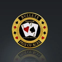 24K Gold Plated 'Bullets Pair Of Aces-Poker Chip Card Guard'