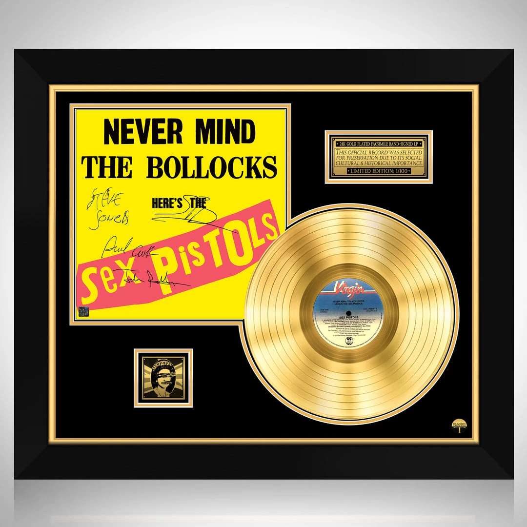 RARE-T Limited Edition Frames Sex Pistols - Never Mind The Bollocks Gold LP Limited Signature Edition Studio Licensed Custom Frame 1 RARE-T Limited Edition Frames Sex Pistols - Never Mind The Bollocks Gold LP Limited Signature Edition Studio Licensed Custom Frame