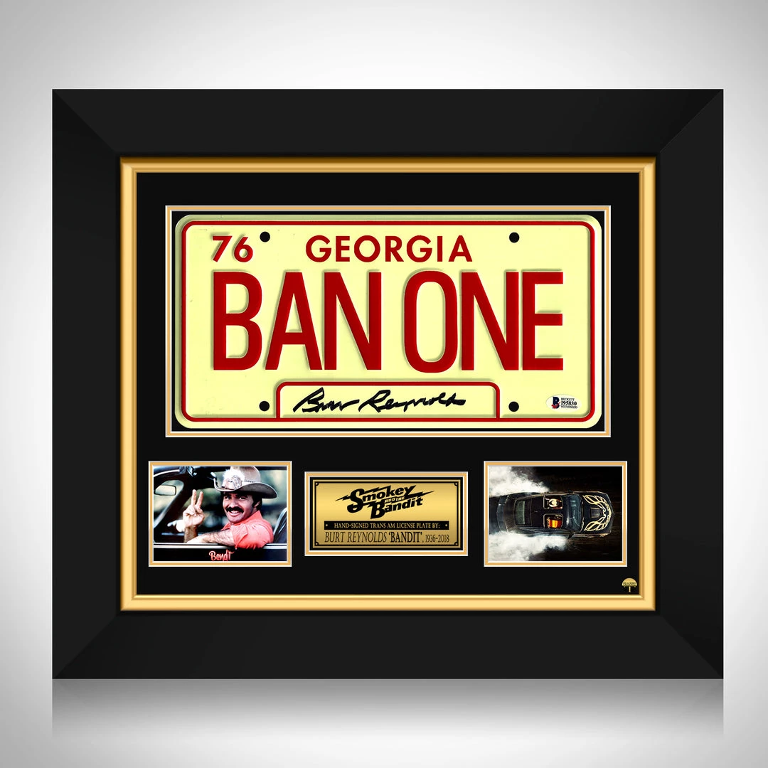 PPC Smokey And The Bandit - Beckett Witnessed Certified Hand-Signed BAN ONE License Plate By Burt Reynolds Custom Frame Signed Memorabilia 1 PPC Smokey And The Bandit - Beckett Witnessed Certified Hand-Signed BAN ONE License Plate By Burt Reynolds Custom Frame Signed Memorabilia