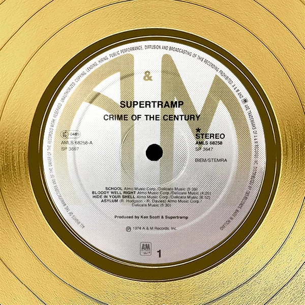 RARE-T Supertramp - Crime Of The Century Gold LP Limited Signature Edition Studio Licensed Custom Frame 6 RARE-T Supertramp - Crime Of The Century Gold LP Limited Signature Edition Studio Licensed Custom Frame