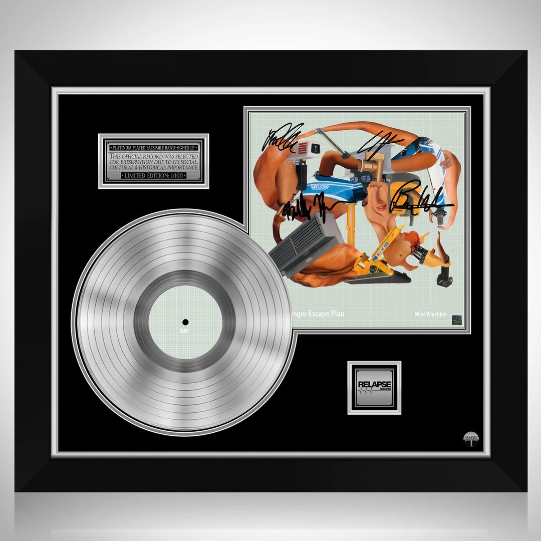 RARE-T Limited Edition Frames Dillinger Escape Plan - Miss Machine Platinum LP Limited Signature Edition Studio Licensed Custom Frame 1 RARE-T Limited Edition Frames Dillinger Escape Plan - Miss Machine Platinum LP Limited Signature Edition Studio Licensed Custom Frame