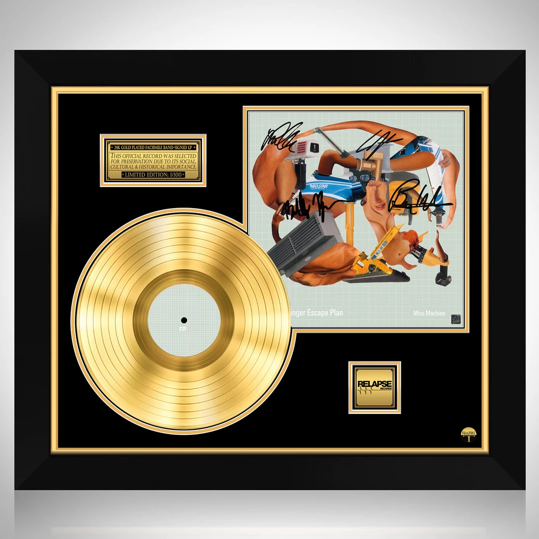 RARE-T Limited Edition Frames Dillinger Escape Plan - Miss Machine Gold LP Limited Signature Edition Studio Licensed Custom Frame 1 RARE-T Limited Edition Frames Dillinger Escape Plan - Miss Machine Gold LP Limited Signature Edition Studio Licensed Custom Frame
