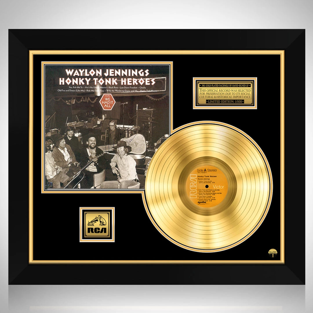 RARE-T Waylon Jennings Honky Tonk Heroes Gold LP Limited Signature Edition Studio Licensed Custom Frame Limited Edition Frames 1 RARE-T Waylon Jennings Honky Tonk Heroes Gold LP Limited Signature Edition Studio Licensed Custom Frame Limited Edition Frames