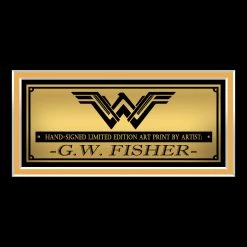 VAULT COLLECTIBLES Wonder Woman- Hand Signed Artwork Print By Artist Gw Fisher Custom Frame Signed Memorabilia