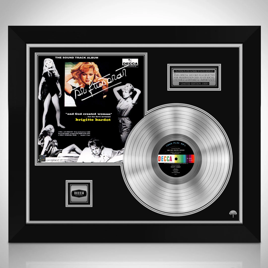 RARE-T Limited Edition Frames And God Created Woman - Sound Track Album Platinum LP Limited Signature Edition Studio Licensed Custom Frame 1 RARE-T Limited Edition Frames And God Created Woman - Sound Track Album Platinum LP Limited Signature Edition Studio Licensed Custom Frame