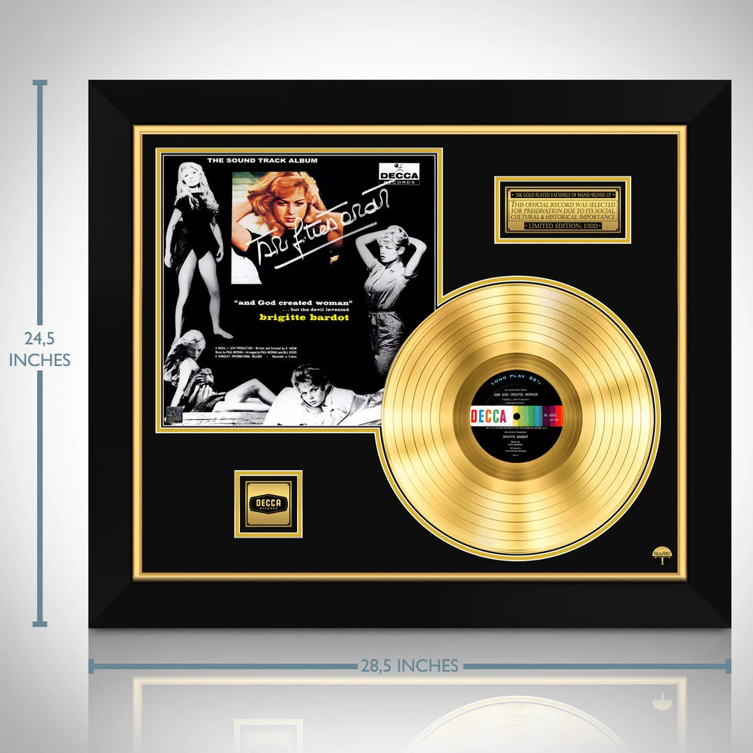 RARE-T Limited Edition Frames And God Created Woman - Sound Track Album Gold LP Limited Signature Edition Studio Licensed Custom Frame 3 RARE-T Limited Edition Frames And God Created Woman - Sound Track Album Gold LP Limited Signature Edition Studio Licensed Custom Frame