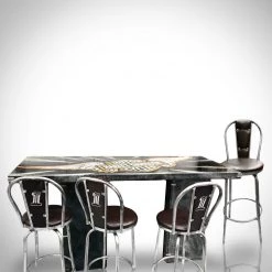 Harley-Davidson Original Custom Table & 4 Metal Stools Hand-Painted By Artist Grendel Ready To Ship! 48 Hour Shipping!