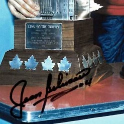 Michel Sports Memorabilia Jean Beliveau- Hand-Signed Photo Conn Smythe & Stanley Cup Trophies By Jean Beliveau Custom Frame