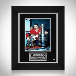 Michel Sports Memorabilia Jean Beliveau- Hand-Signed Photo Conn Smythe & Stanley Cup Trophies By Jean Beliveau Custom Frame
