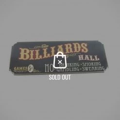 RARE-T Gold Leaf Billards Traditional Wood Plank Pool-Hall Sign