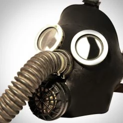 RARE-T Gas Mask- Authentic Soviet Russian Cold War Antique Gas Mask & Leather Head Stand - Black Ancient Artifacts