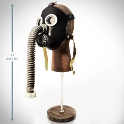 RARE-T Gas Mask- Authentic Soviet Russian Cold War Antique Gas Mask & Leather Head Stand - Black Ancient Artifacts