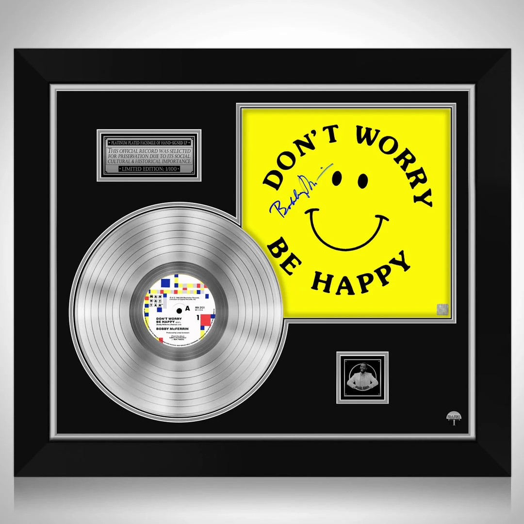 Rare-T Limited Edition Frames Bobby McFerrin Don't Worry Be Happy Limited Signature Edition Studio Licensed Platinum LP Custom Frame 1 Rare-T Limited Edition Frames Bobby McFerrin Don't Worry Be Happy Limited Signature Edition Studio Licensed Platinum LP Custom Frame