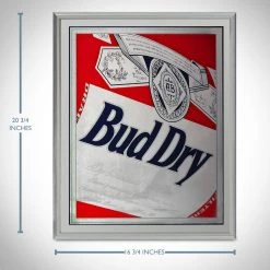 RARE-T Budweiser Beer Bud Dry Vintage Etched Bar Mirror Display