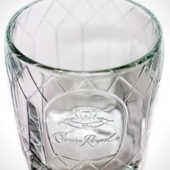 RARE-T Set Of 5 Fat Diamond Edition 'Crown Royal - Canadian Whisky' Rock Glasses Barware & Signs