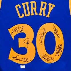 APW Golden State Warriors- Team Hand-Signed Stephen Curry Blue Jersey Custom Frame Signed Memorabilia