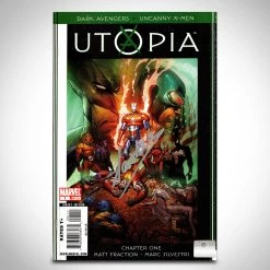 Rare-T Dark Avengers/Uncanny X-Men: Utopia (2009) #1 Hand-Signed Comic By Matt Fraction & Stan Lee Frame