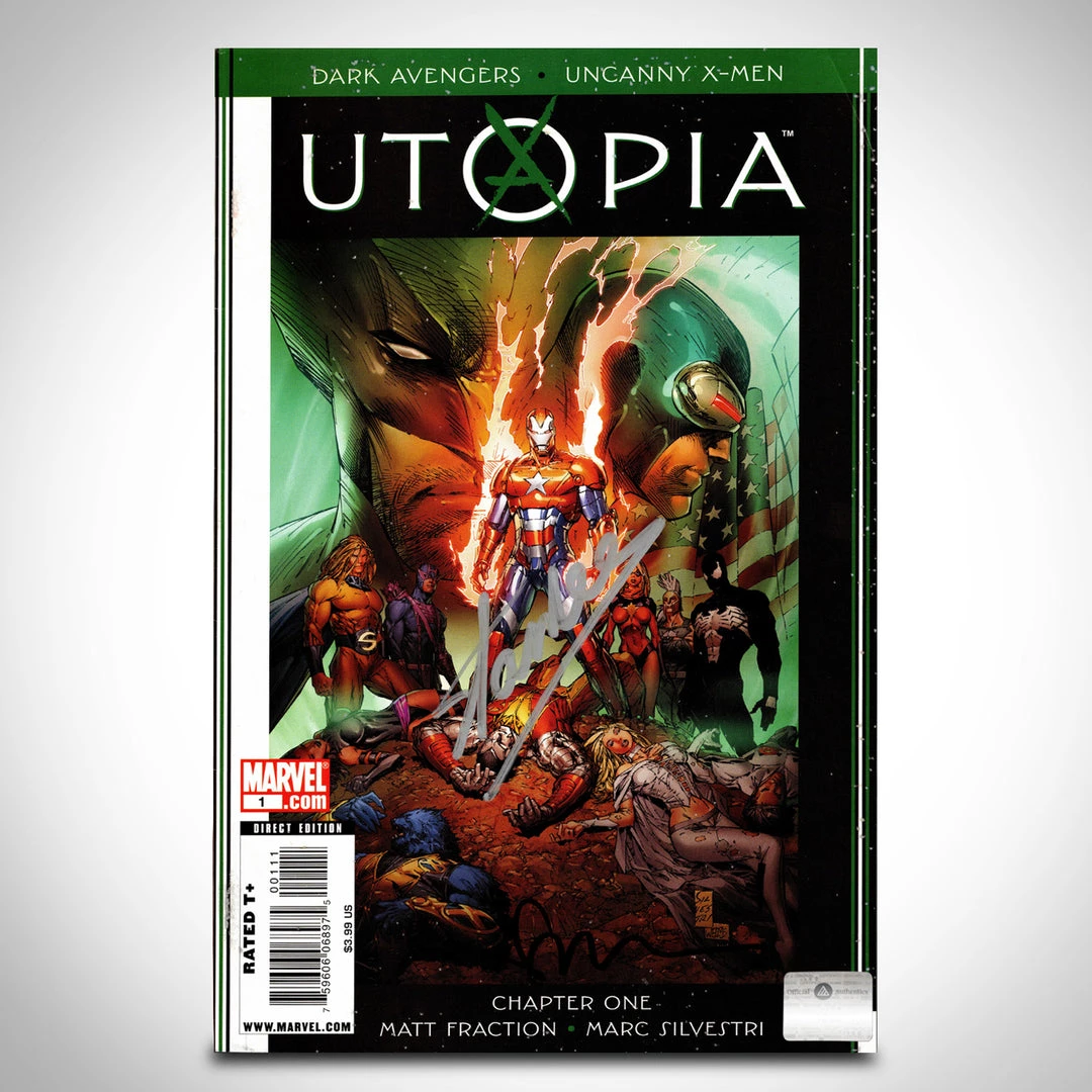 Rare-T Dark Avengers/Uncanny X-Men: Utopia (2009) #1 Hand-Signed Comic By Matt Fraction & Stan Lee Frame 2 Rare-T Dark Avengers/Uncanny X-Men: Utopia (2009) #1 Hand-Signed Comic By Matt Fraction & Stan Lee Frame