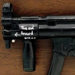 APW Deadpool - Hand-Signed Handmade Mp5K Gun Prop & Wooden Display Stand - By Stan Lee, Ryan Reynolds & Josh Brolin.