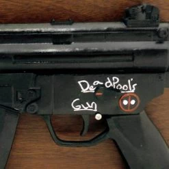 APW Deadpool - Hand-Signed Handmade Mp5K Gun Prop & Wooden Display Stand - By Stan Lee, Ryan Reynolds & Josh Brolin.