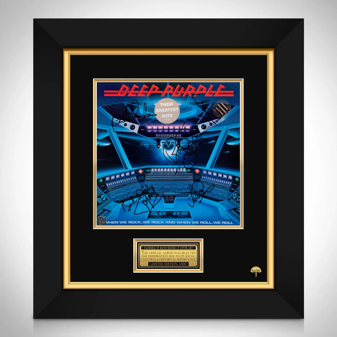 RARE-T Limited Edition Frames Deep Purple When We Rock, We Rock Gold LP Limited Signature Edition Studio Licensed Custom Frame 1 RARE-T Limited Edition Frames Deep Purple When We Rock, We Rock Gold LP Limited Signature Edition Studio Licensed Custom Frame