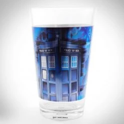 RARE-T Doctor Who- Vintage 2009 Officially Licensed BBC 'Police Public Call Box' Design Drinking Glass Ready To Ship! 48 Hour Shipping!