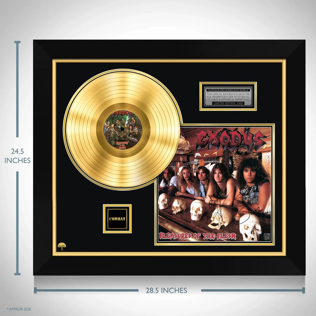 Rare-T Exodus - Pleasures Of Flesh Limited Signature Edition Studio Licensed Gold LP Custom Frame Limited Edition Frames