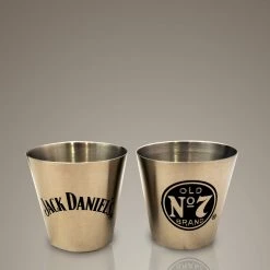 Inhal'Nation Jack Daniels Original Flask & 2 Stainless Steel Shot Glasses