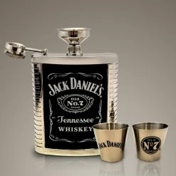 Inhal'Nation Jack Daniels Original Flask & 2 Stainless Steel Shot Glasses