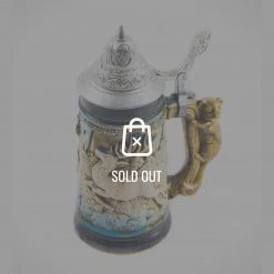 RARE-T Vintage Western Germany 'Hunting Scene' Metal Lid Beer Stein Barware & Signs