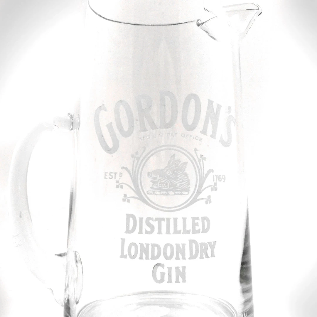 RARE-T Gordon's London Dry Gin / Vintage Barware Glass Pitcher Ready To Ship! 48 Hour Shipping! 2 RARE-T Gordon's London Dry Gin / Vintage Barware Glass Pitcher Ready To Ship! 48 Hour Shipping!