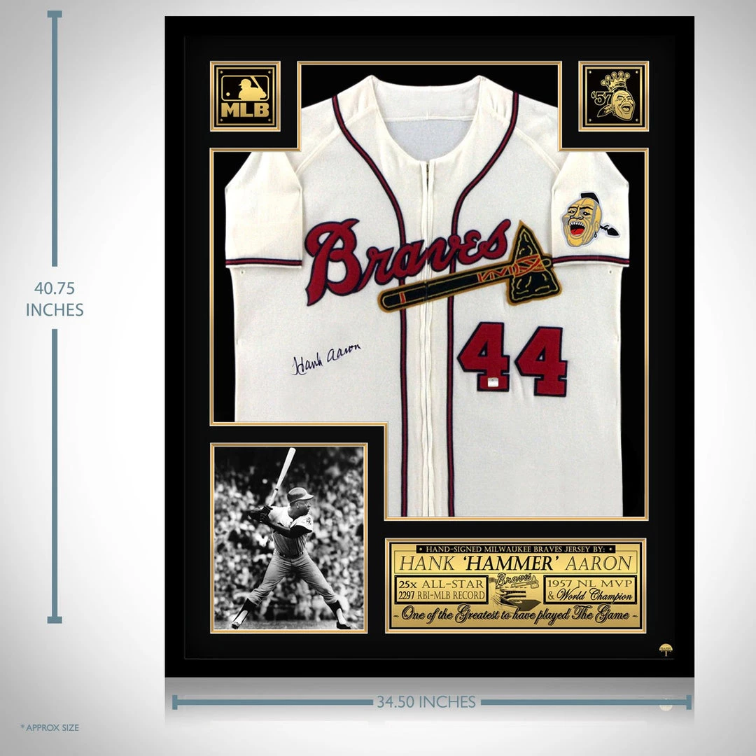 GIAN Atlanta Braves- Hand-Signed Jersey By #44 Hank Aaron Custom Frame Signed Memorabilia 9 GIAN Atlanta Braves- Hand-Signed Jersey By #44 Hank Aaron Custom Frame Signed Memorabilia