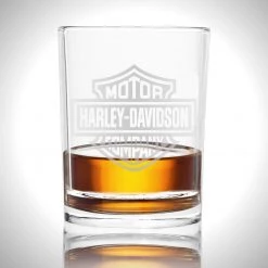 Bullet Barware & Signs Harley Davidson Shot Glass - Handmade Harley Davidson Motorcycle Etched Rock Glass Shot Glass