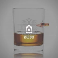 Handmade Real 'Bullet-Embedded - Harley Davidson Logo' Etched Rock Glass Barware & Signs